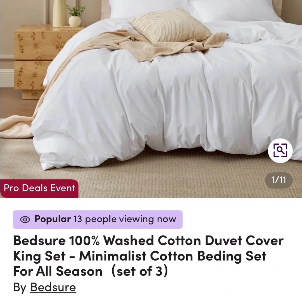 100% Washed Cotton Duvet Cover Set - White